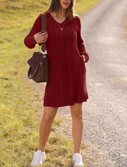 Women's V Neck Long Sleeve Casual Fall Dresses