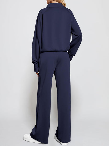 Women's Oversized Half Zip Wide Leg 2 Piece Outfits Lounge Set