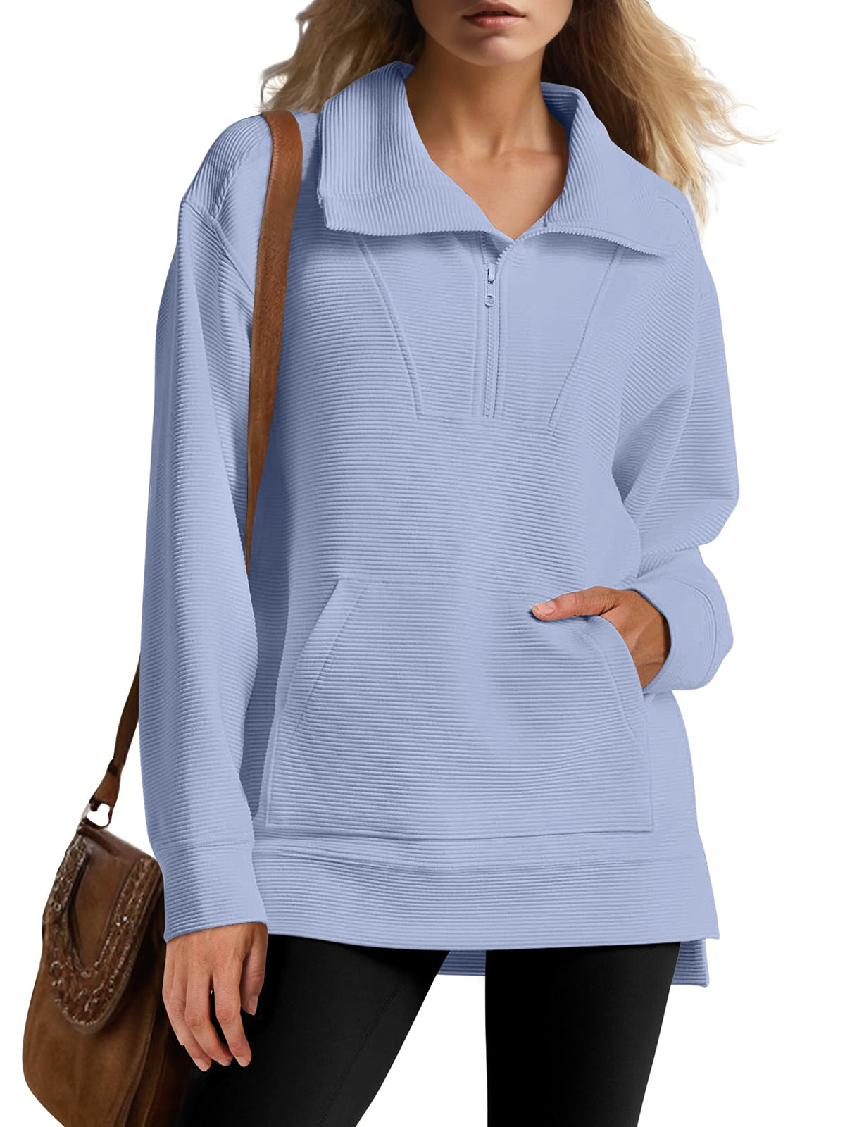 Women's Oversized High Neck Half Zip Knit Sweatshirt