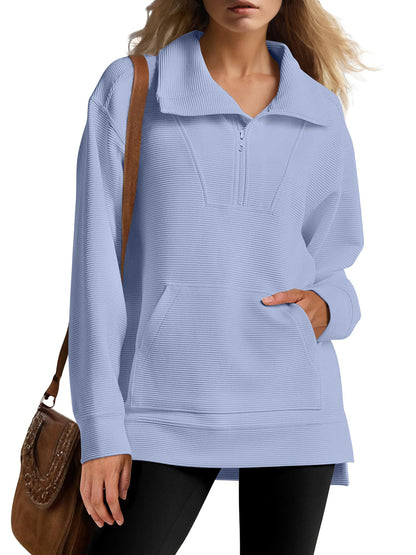 Women's Oversized High Neck Half Zip Knit Sweatshirt