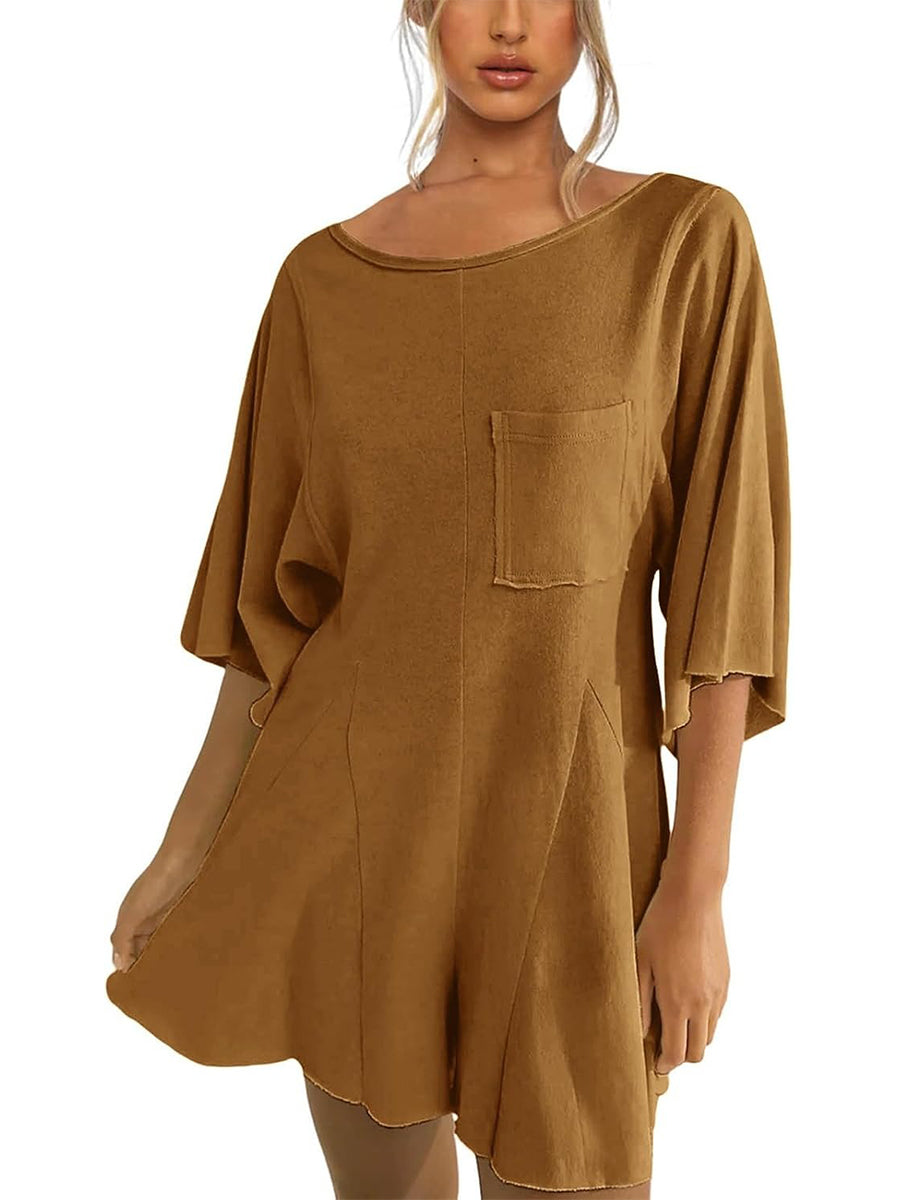 ⏰Hot Sale-Women's Short Sleeve Loose Ruffled Short Romper Dress with Pocket