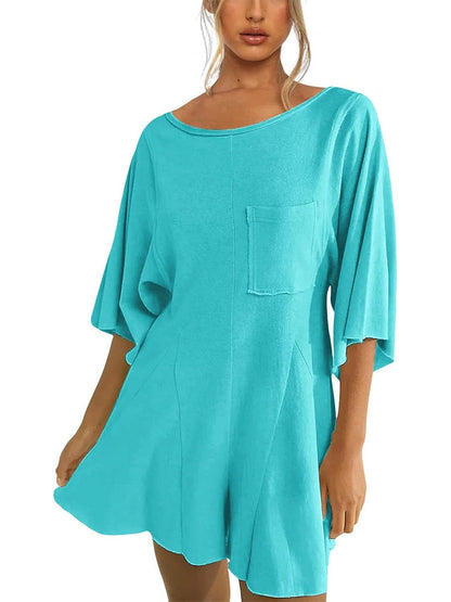 ⏰Hot Sale-Women's Short Sleeve Loose Ruffled Short Romper Dress with Pocket