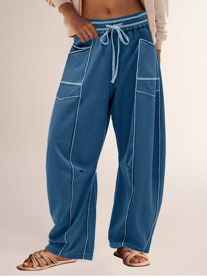 Limited time sale🔥Women's Casual Drawstring Wide Leg Sweatpants Baggy Barrel Pants