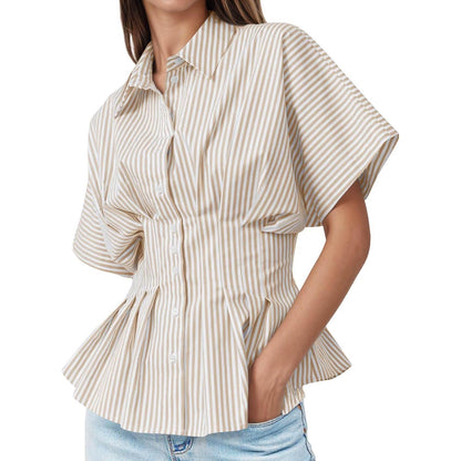Women's Striped Peplum Button-Down Blouse