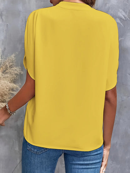 ✨Women's Short Sleeve Solid Color Notch Collar Short Sleeve Shirt