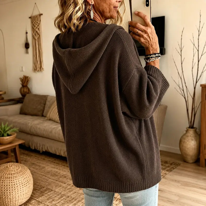 Women 3/4 Sleeve Hooded Knit Cardigan