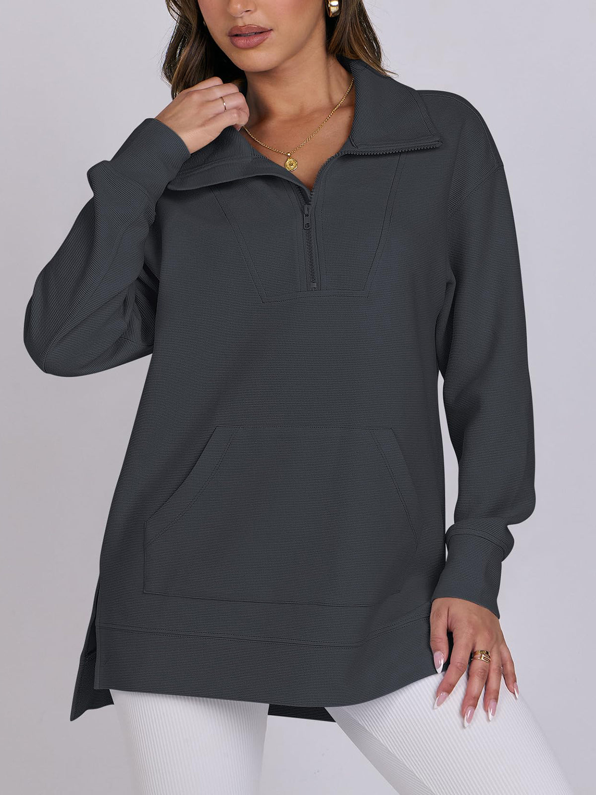 Women's Oversized High Neck Half Zip Knit Sweatshirt