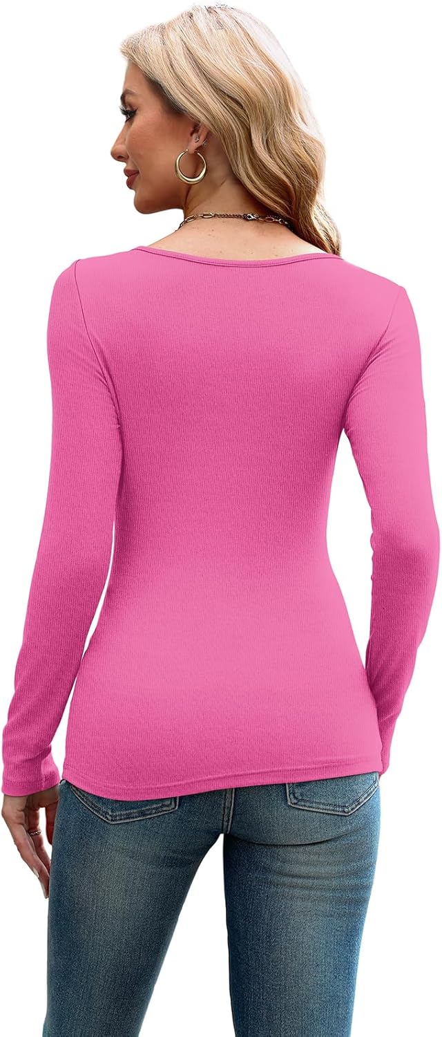 ✨Womens Cutout Long Sleeve Shirts Ribbed Slim Fit Tops
