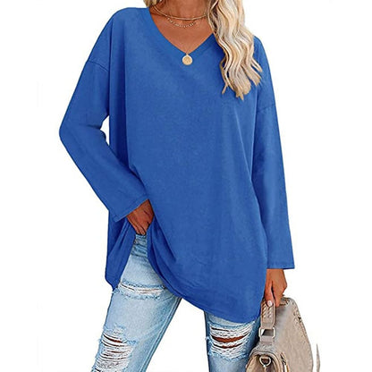 Women's Loose Long Sleeve Fashion V-neck Top