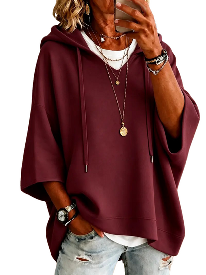 Women Plus‑Size Solid Oversized Half‑Sleeve Hoodie