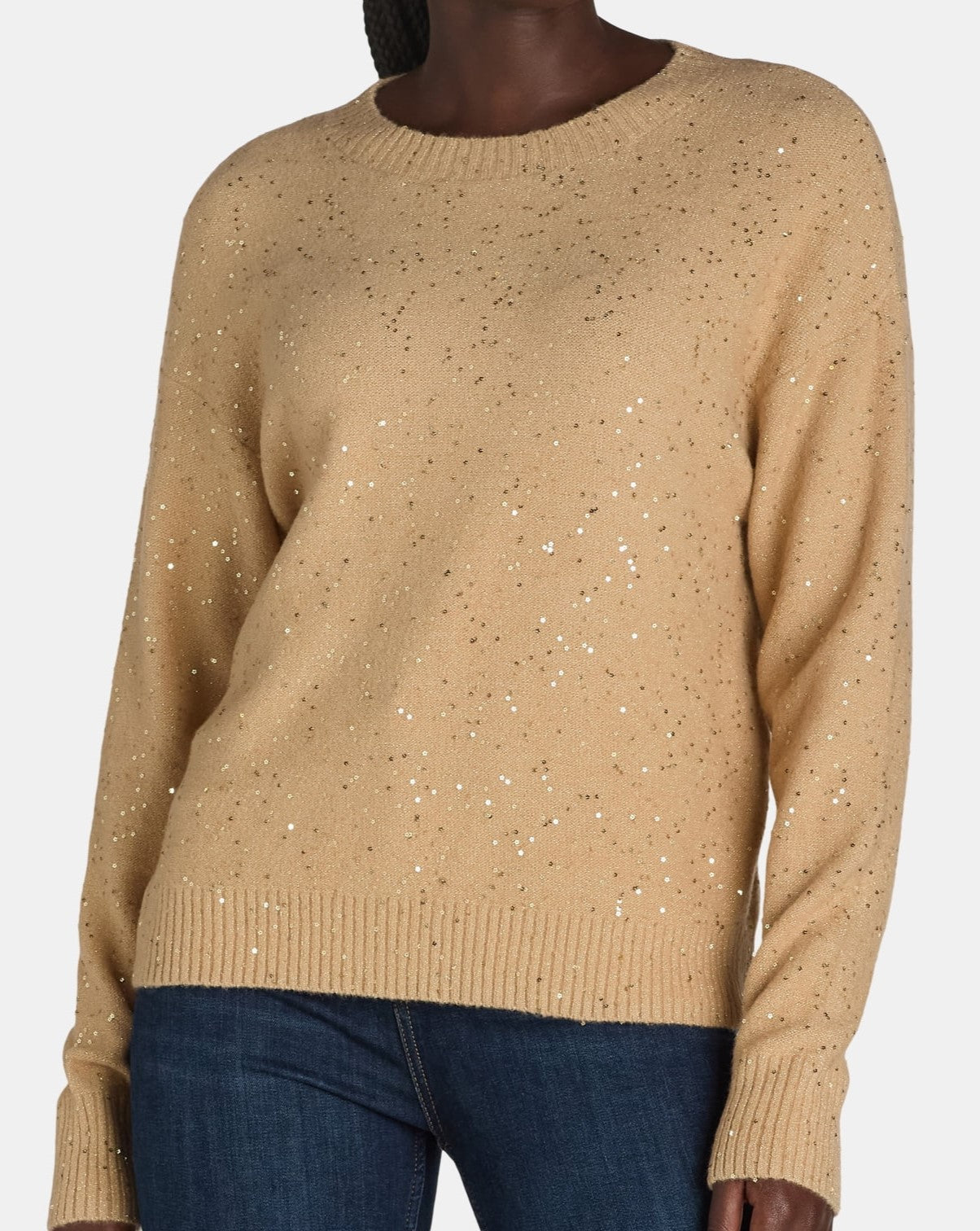 Women's Sequin Ribbed Crew Neck Sweater