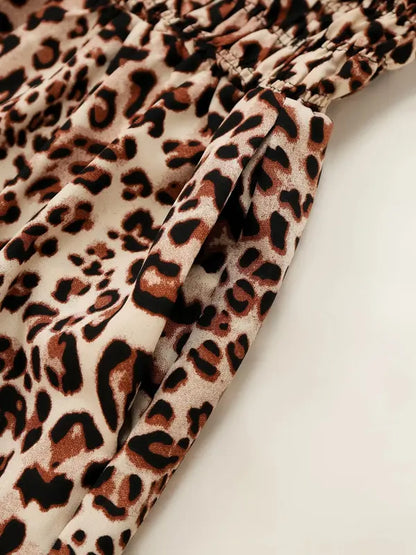 Vintage Leopard Print One-Piece Outfit With Pockets