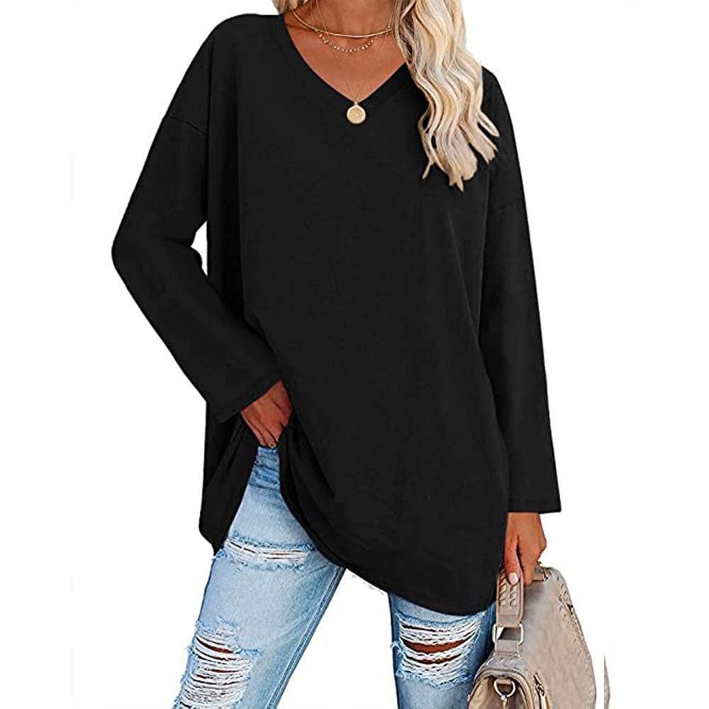 Women's Loose Long Sleeve Fashion V-neck Top