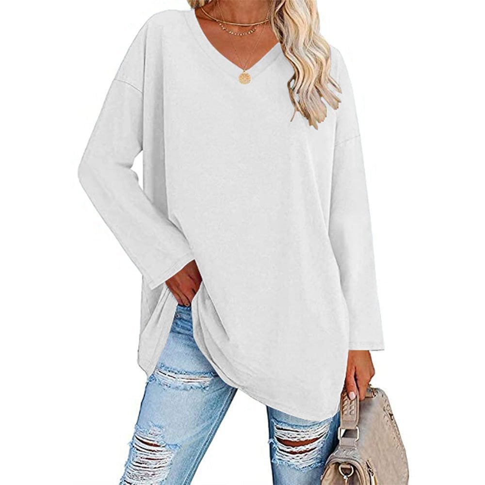 Women's Loose Long Sleeve Fashion V-neck Top