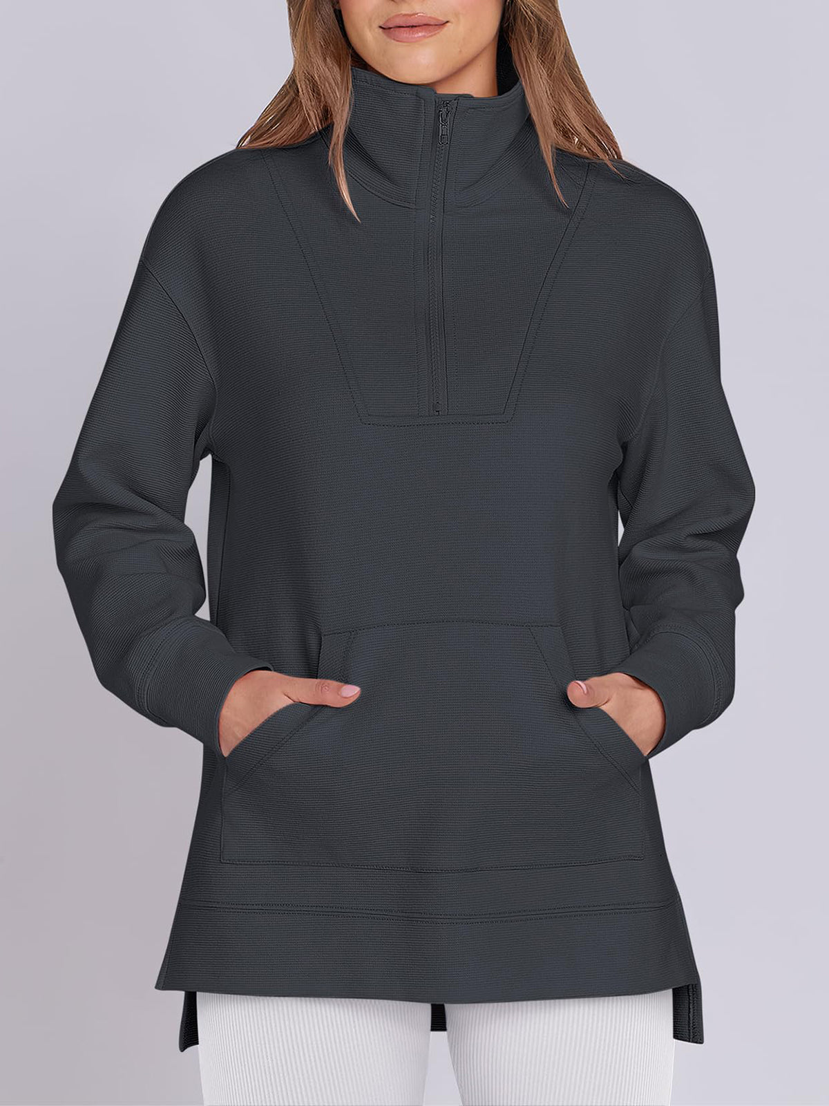 Women's Oversized High Neck Half Zip Knit Sweatshirt