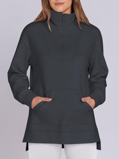 Women's Oversized High Neck Half Zip Knit Sweatshirt