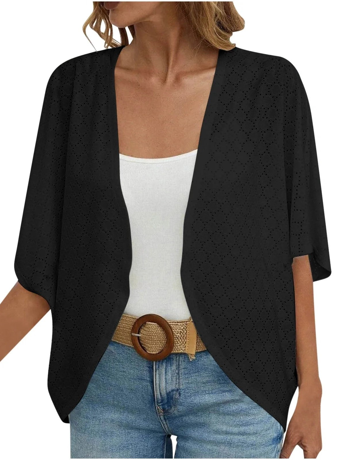HOT SALE Women's Casual Lightweight Half Sleeve Hollow Cardigan