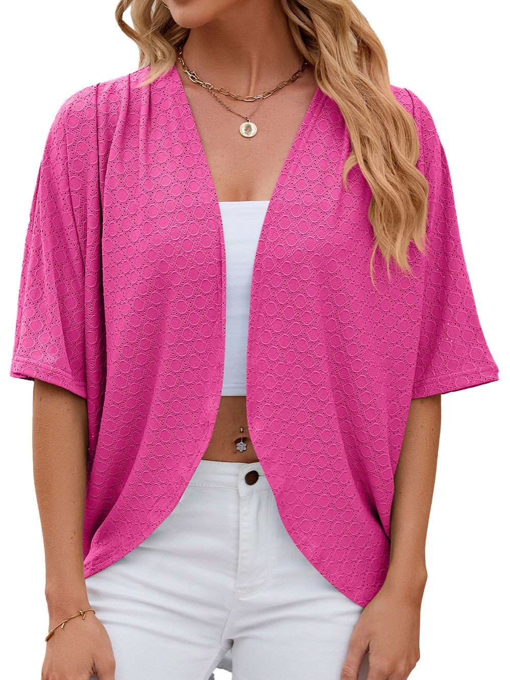 HOT SALE Women's Casual Lightweight Half Sleeve Hollow Cardigan