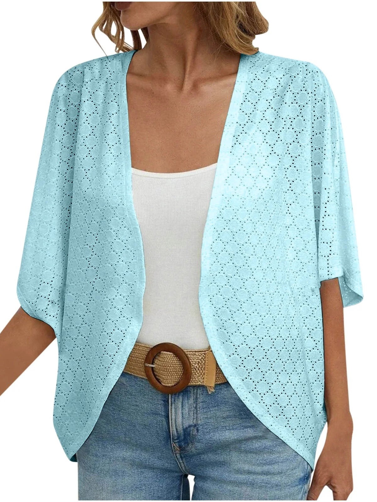 HOT SALE Women's Casual Lightweight Half Sleeve Hollow Cardigan