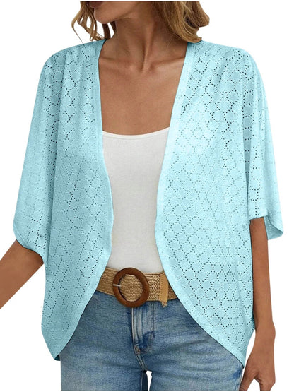 HOT SALE Women's Casual Lightweight Half Sleeve Hollow Cardigan