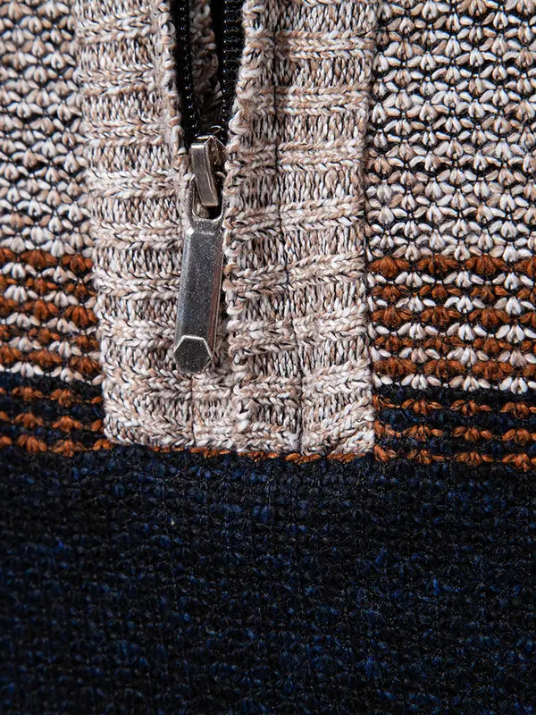 Hot Sale-Color Block Striped Half Zip Knit Pullover