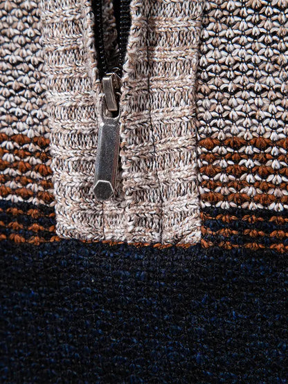 Hot Sale-Color Block Striped Half Zip Knit Pullover