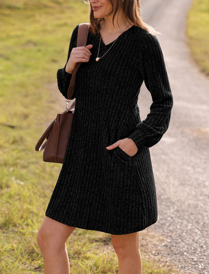 Women's V Neck Long Sleeve Casual Fall Dresses