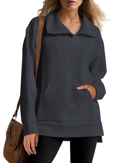 Women's Oversized High Neck Half Zip Knit Sweatshirt