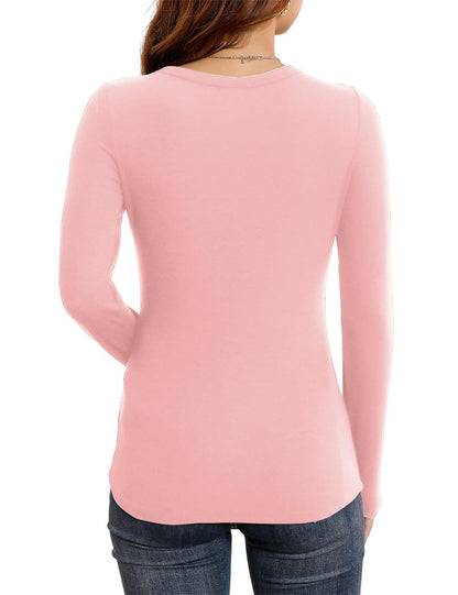 Women's Long Sleeve Stretch Slim Round Neck Ribbed Basic Shirts