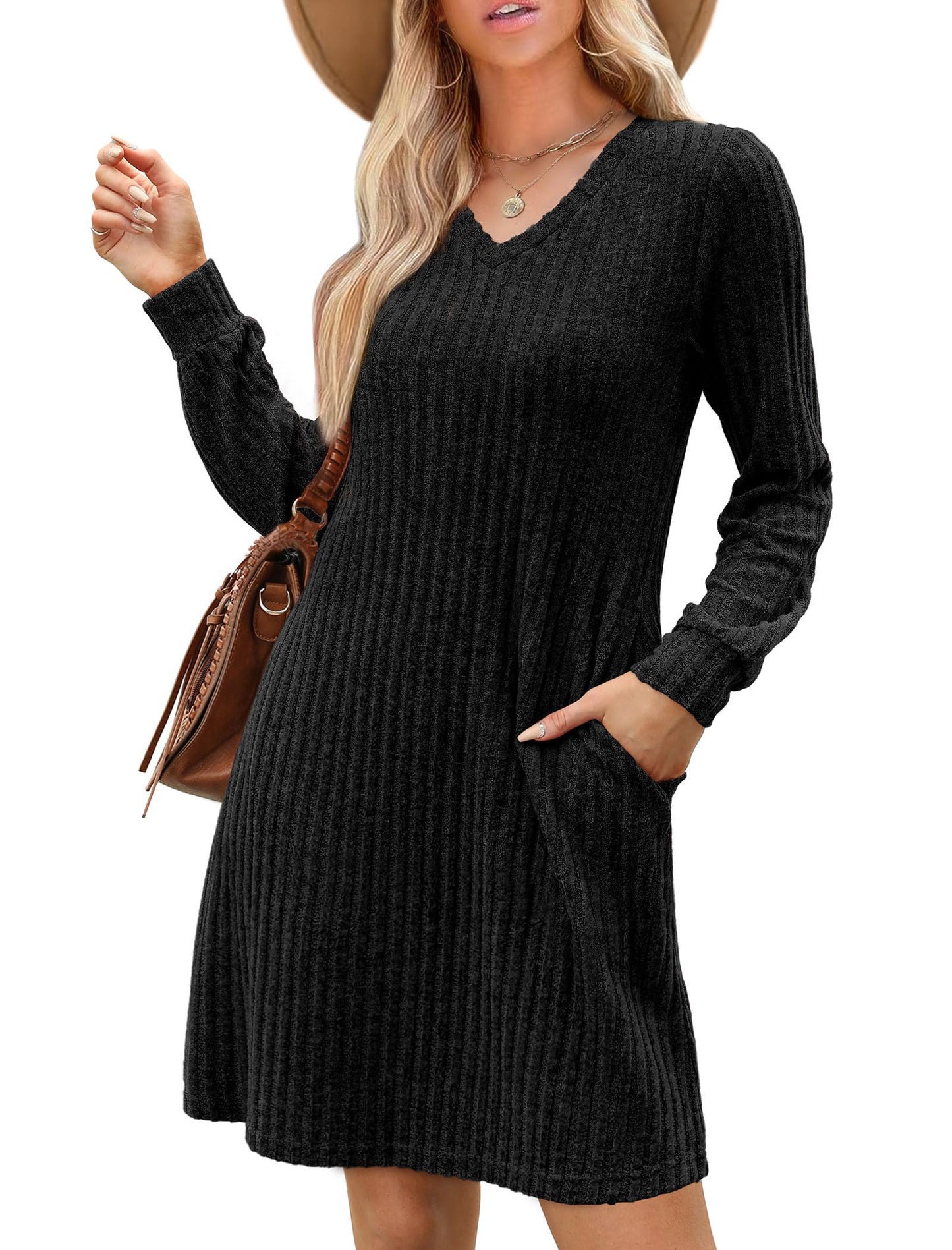 Women's V Neck Long Sleeve Casual Fall Dresses