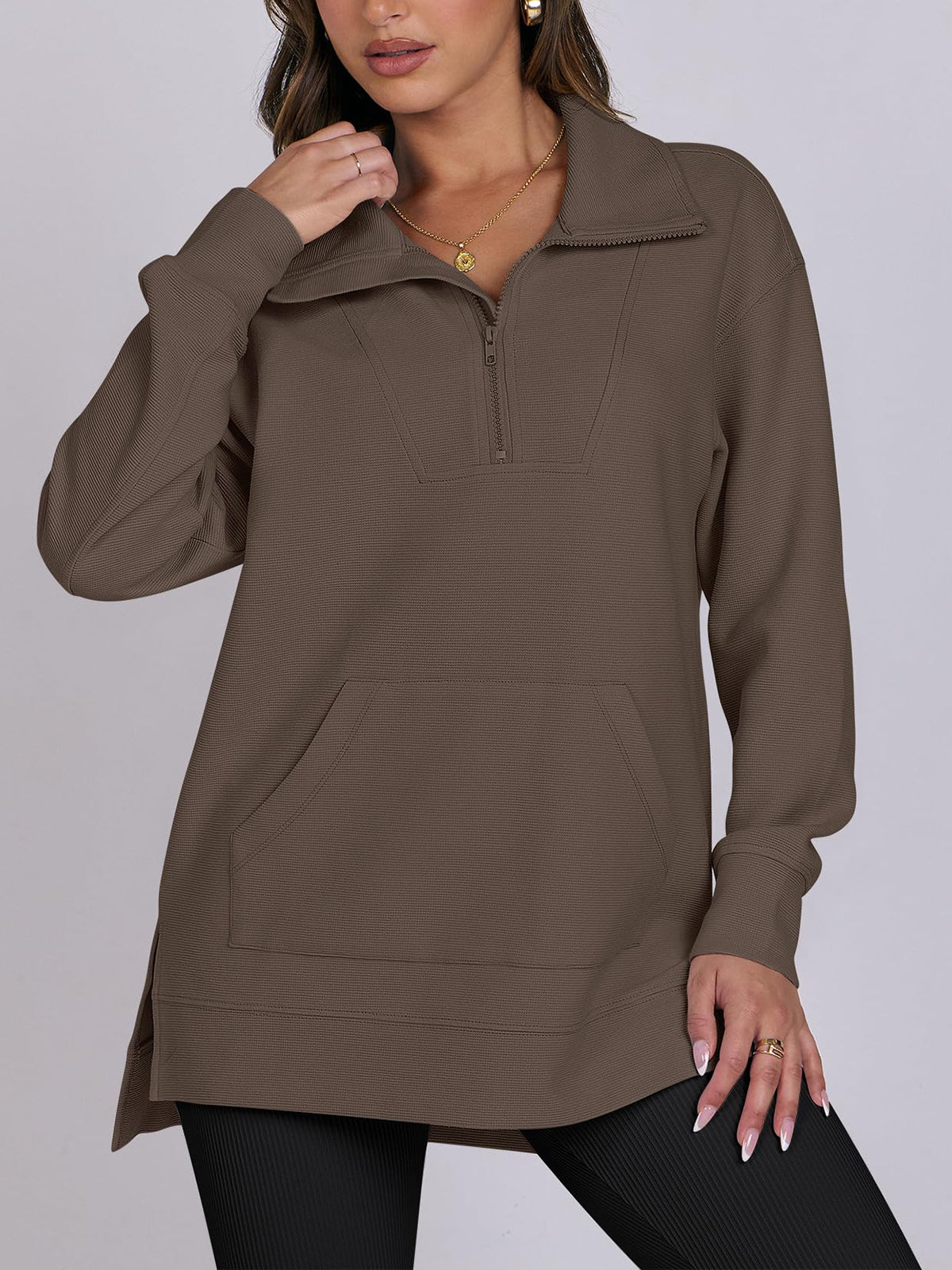 Women's Oversized High Neck Half Zip Knit Sweatshirt