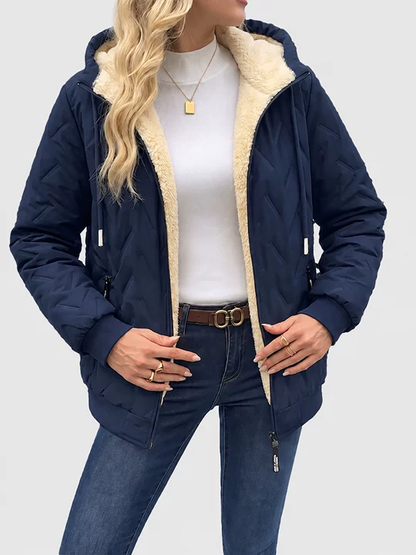 Women Winter Hooded Adjustable Drawstring Jacket