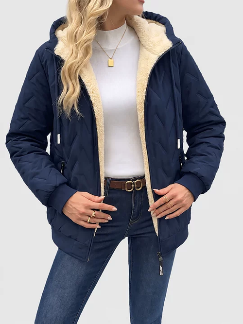 Women Winter Hooded Adjustable Drawstring Jacket