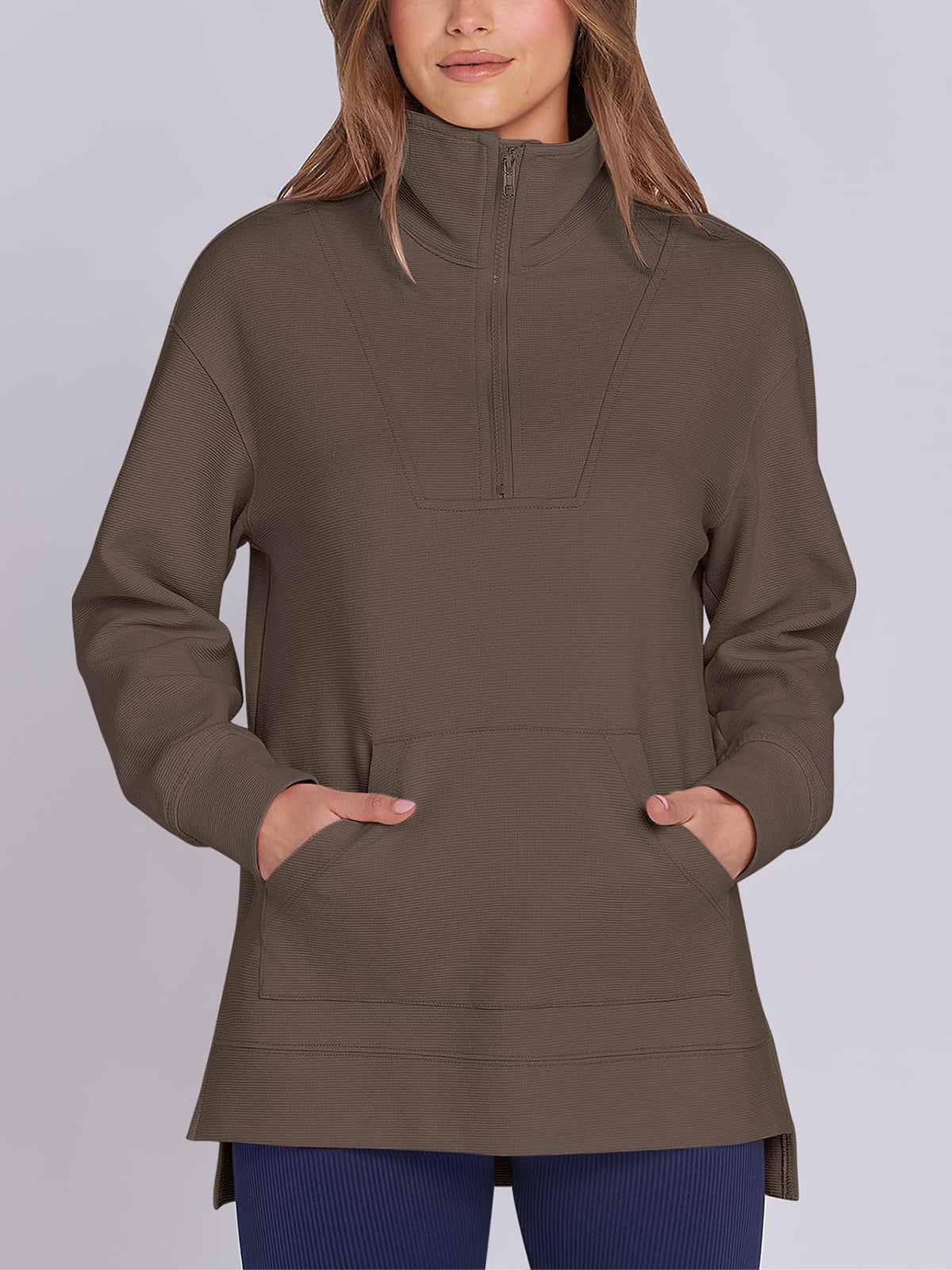 Women's Oversized High Neck Half Zip Knit Sweatshirt