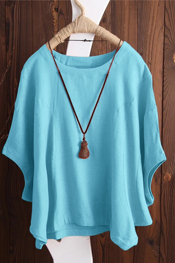 ✨Women's Cotton Tops Solid Color Batwing Short Sleeve Oversized T-Shirt