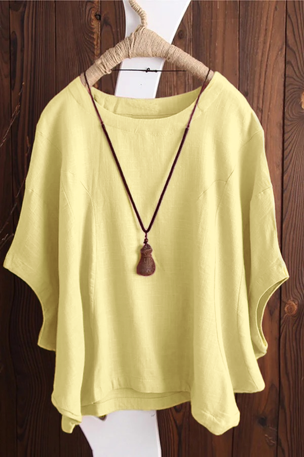 ✨Women's Cotton Tops Solid Color Batwing Short Sleeve Oversized T-Shirt