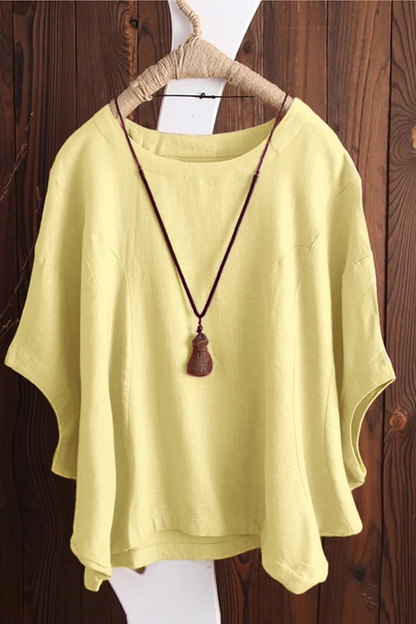 ✨Women's Cotton Tops Solid Color Batwing Short Sleeve Oversized T-Shirt