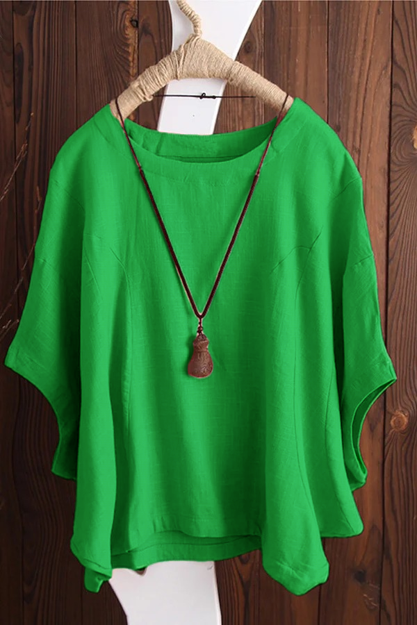 ✨Women's Cotton Tops Solid Color Batwing Short Sleeve Oversized T-Shirt