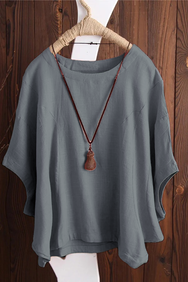 ✨Women's Cotton Tops Solid Color Batwing Short Sleeve Oversized T-Shirt