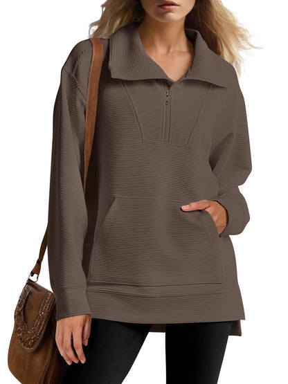 Women's Oversized High Neck Half Zip Knit Sweatshirt