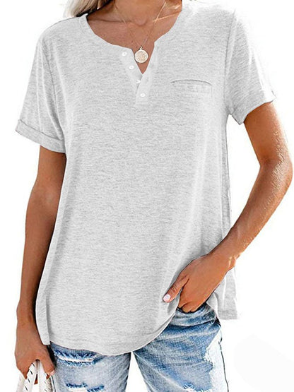 Summer Fashion Solid Color Pocket Short Sleeve T-Shirt