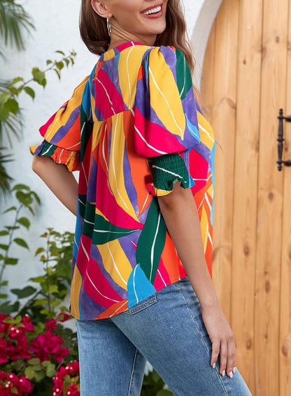 ✨Floral V-Neck Puff Sleeve Blouse