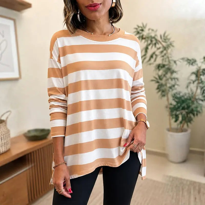 Women Classic Striped Oversized Long Sleeve Top