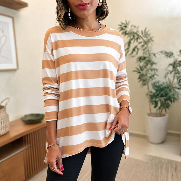 Women Classic Striped Oversized Long Sleeve Top