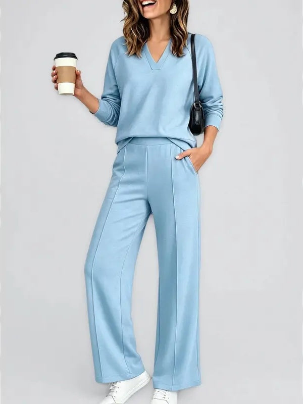 Women V Neck 2 Piece Lounge Set