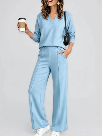 Women V Neck 2 Piece Lounge Set