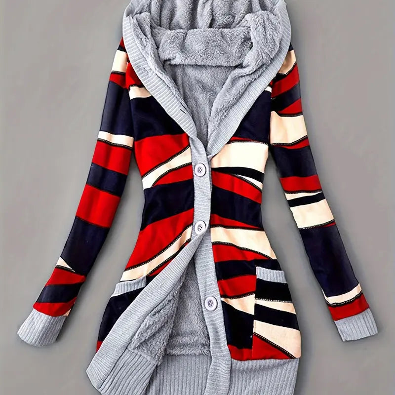 Y2K Geometric Fair Isle Hooded Button Knit Cardigan