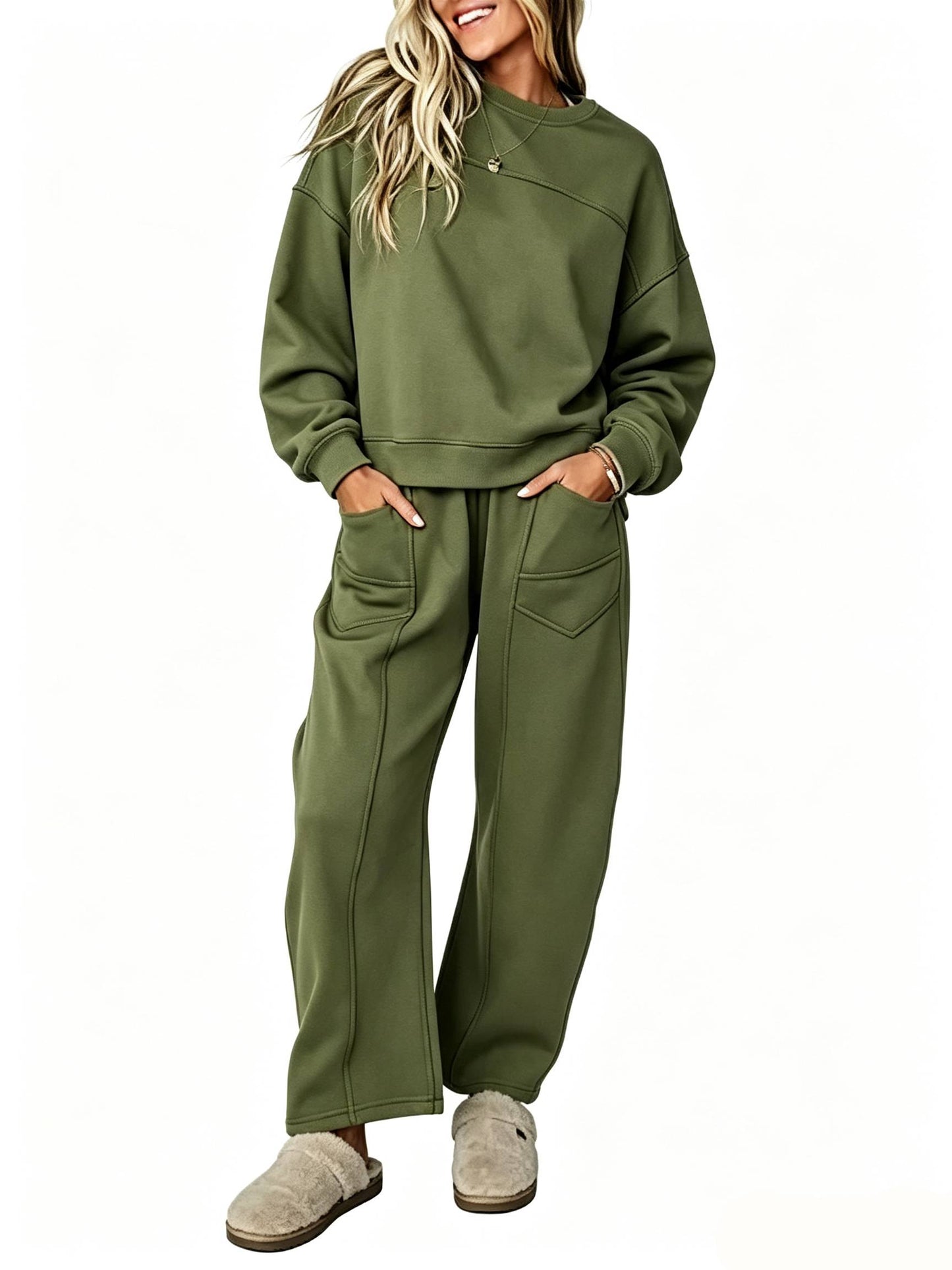 Womens Casual 2 Piece Contrast Seams Tracksuit Set