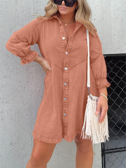 ⏰Hot Sale-Washed Denim Puff Sleeve Dress