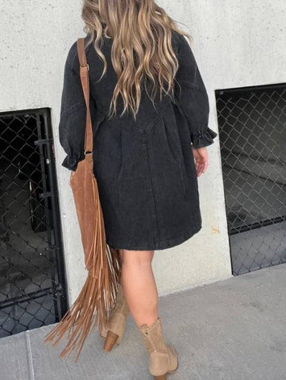 ⏰Hot Sale-Washed Denim Puff Sleeve Dress